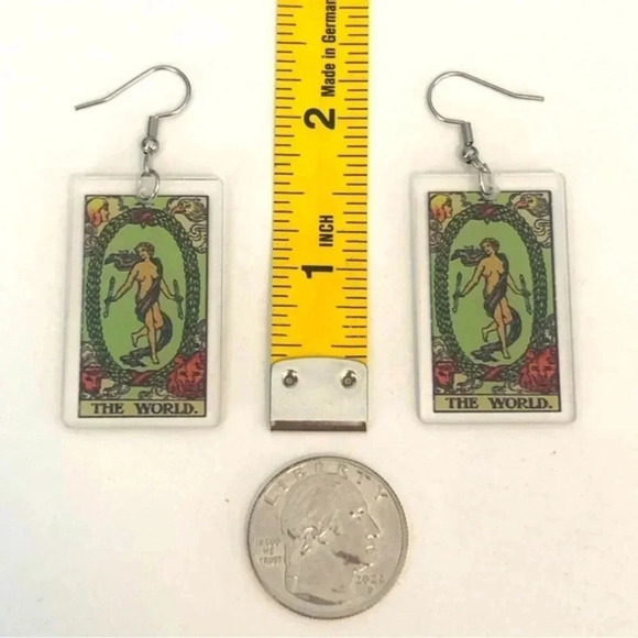 “The World” Tarot Card Handmade Drop Earrings - Picture 4 of 5